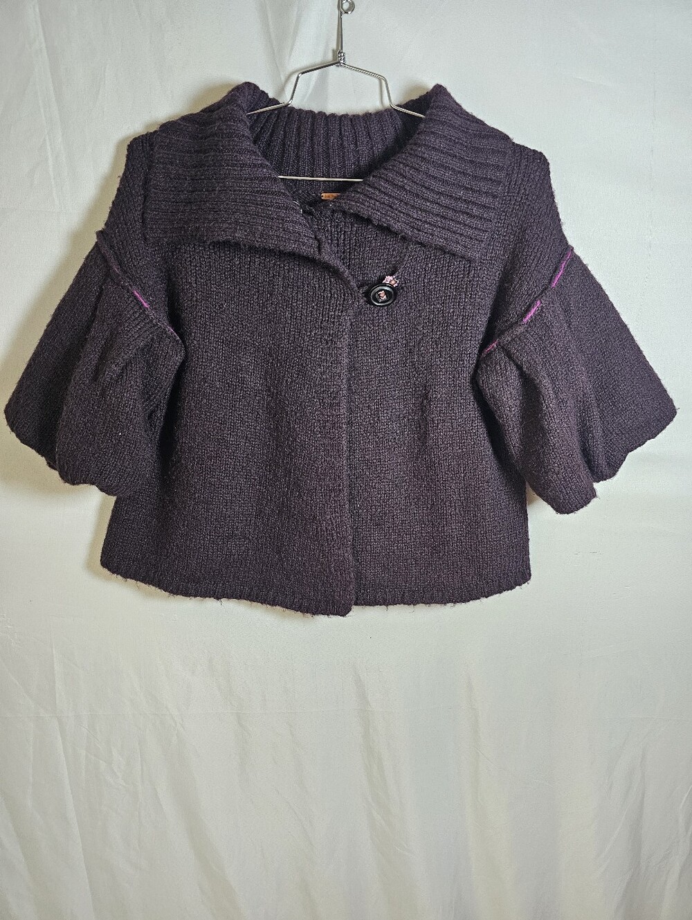 Free People Archival Chunky Knit Swing Cardigan Hoodie Purple Bell Sleeve S